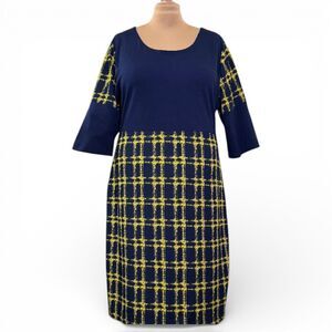 MICHAEL K U.S.A Navy and Yellow Plaid Sheath Dress, NEW! Size 3XL